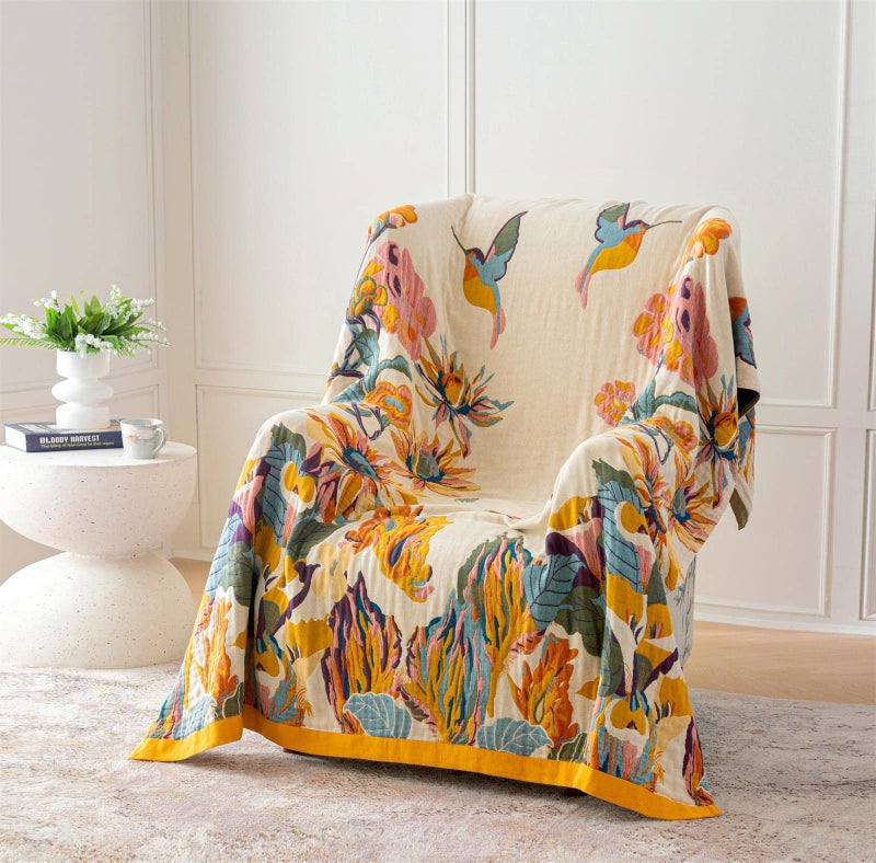 MSGKV Boho Throw Blanket 60''x80'',100% Cotton Blankets for Couch Bed,Cotton Quilt Travel Muslin Blankets Farmhouse Home Decor Soft Lightweight Picnic Blanket - Image 4