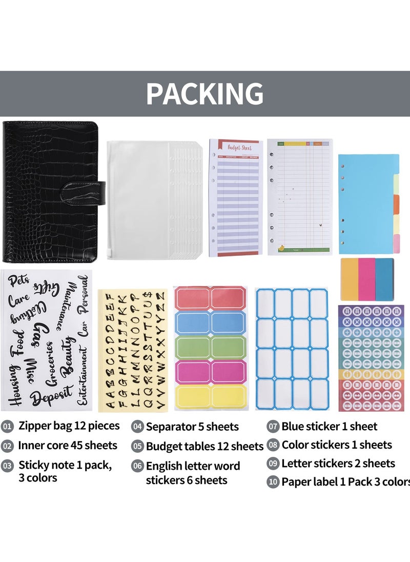 INFOSUN - 88 Pcs A6 Budget Binder, Cash Envelope with Zipper, Binder Pockets, Money Saving Binder, Cash Budget Binder Business, PU Leather Budget Planning Notebook Binder Cover, with Magnetic Snap(Black) - Image 1