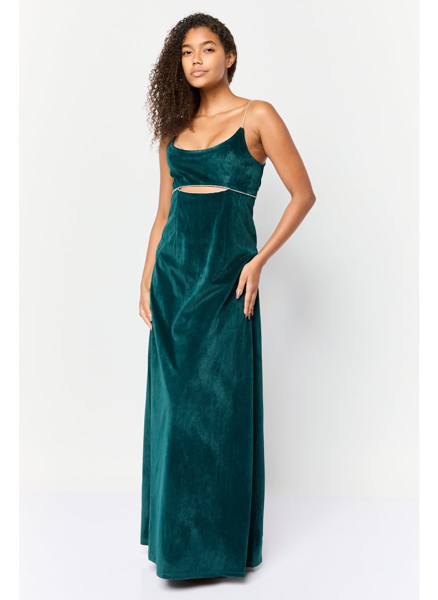Lulus Women Velvet Rhinestone Cutout Maxi Dress, Dark Green  - Image 1
