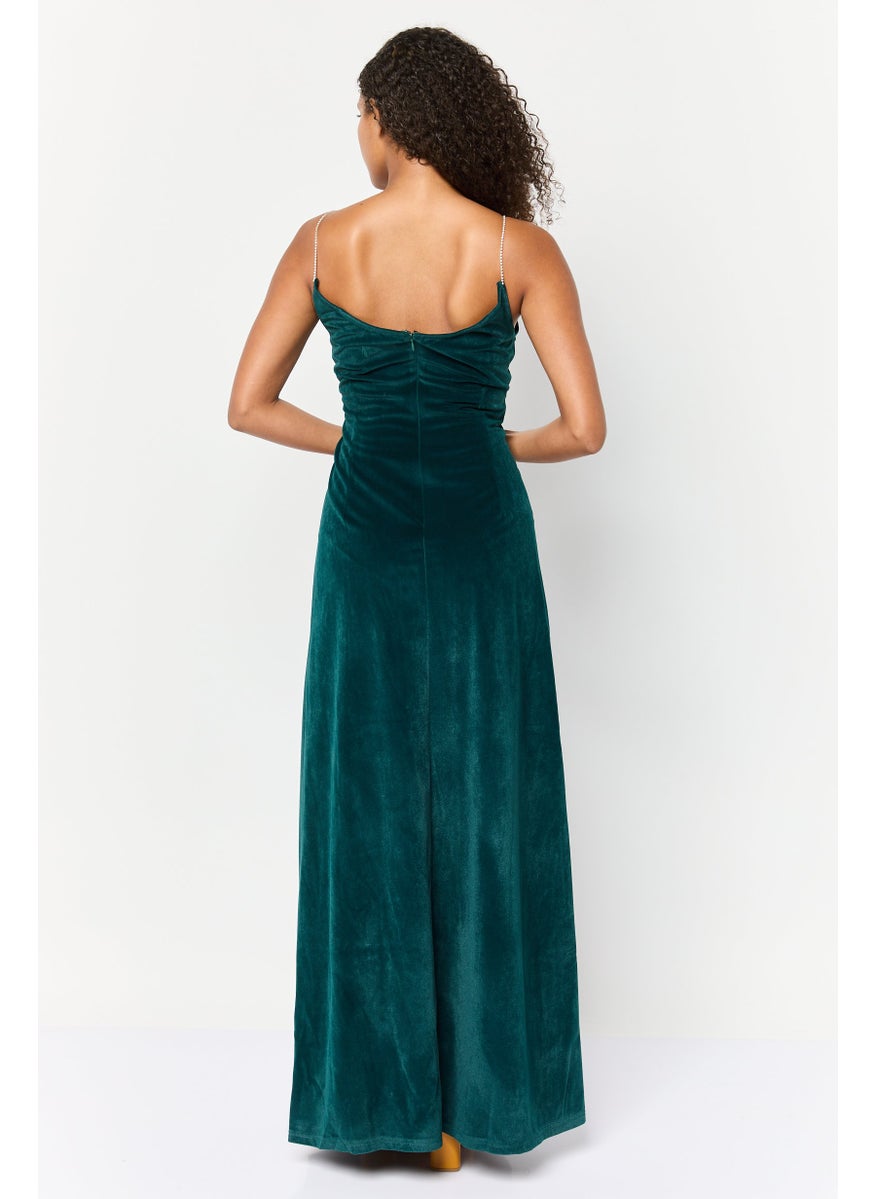 Lulus Women Velvet Rhinestone Cutout Maxi Dress, Dark Green  - Image 3