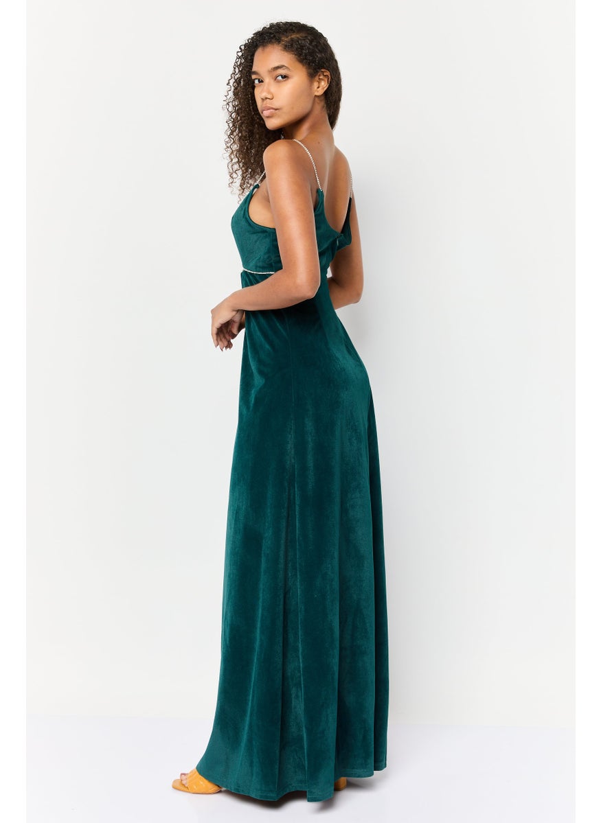 Lulus Women Velvet Rhinestone Cutout Maxi Dress, Dark Green  - Image 2