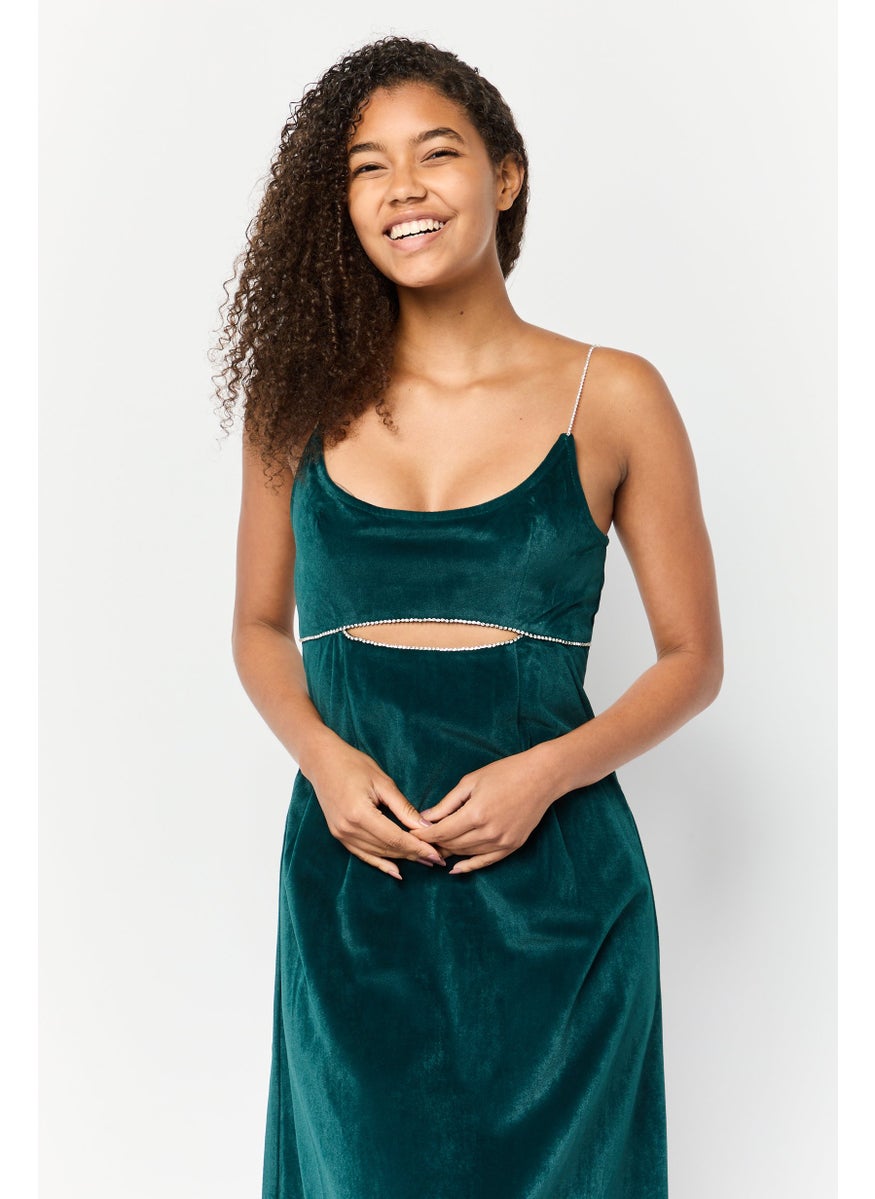 Lulus Women Velvet Rhinestone Cutout Maxi Dress, Dark Green  - Image 4
