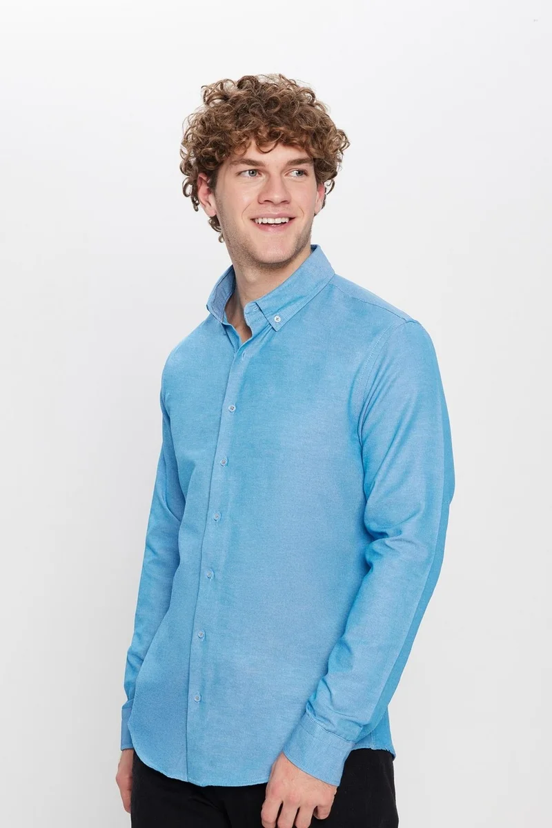 تودورس Slim Fit Long Sleeve Button Down Collar Cotton Easy Iron Plain Men's Shirt