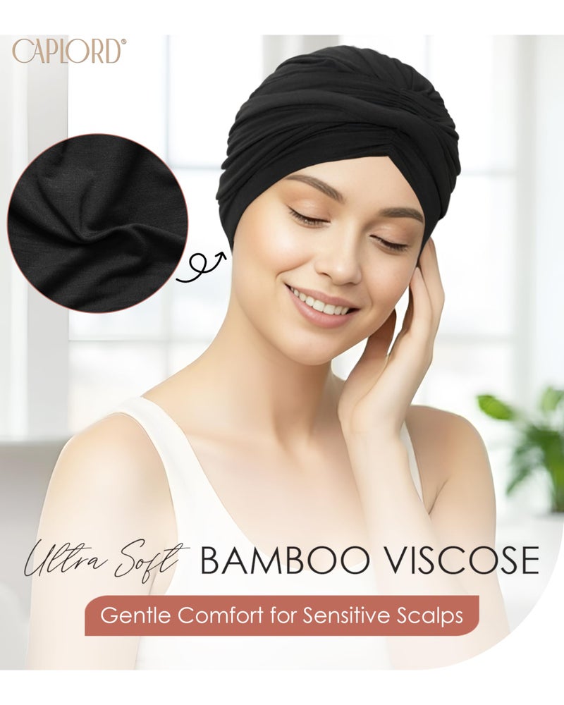 CAPLORD Soft Chemo Headwear for Women Hats for Cancer Patients Head Wraps Alopecia Head Coverings Chemotherapy Must Haves Care Gifts Womens Turbans Cancer Headwear for Women Chemo Beanies Black - Image 2