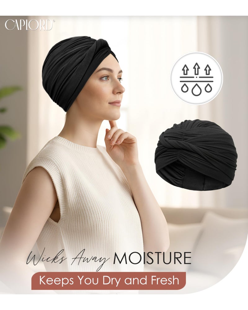 CAPLORD Soft Chemo Headwear for Women Hats for Cancer Patients Head Wraps Alopecia Head Coverings Chemotherapy Must Haves Care Gifts Womens Turbans Cancer Headwear for Women Chemo Beanies Black - Image 4