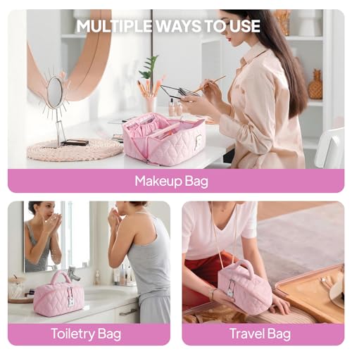 YOOLIFE Birthday Gifts for Mom Daughter Initial Makeup Bag for Women Travel Toiletry Bag Pink Cosmetic Bags Teen Girl Gift Personalized Birthday Gifts for Mom Teacher Sister Daughter A - Image 5