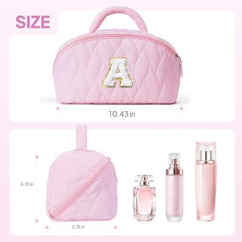 YOOLIFE Birthday Gifts for Mom Daughter Initial Makeup Bag for Women Travel Toiletry Bag Pink Cosmetic Bags Teen Girl Gift Personalized Birthday Gifts for Mom Teacher Sister Daughter A - Image 3