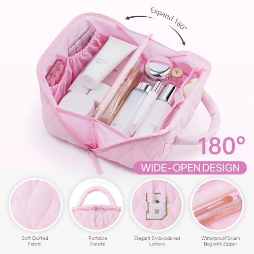 YOOLIFE Birthday Gifts for Mom Daughter Initial Makeup Bag for Women Travel Toiletry Bag Pink Cosmetic Bags Teen Girl Gift Personalized Birthday Gifts for Mom Teacher Sister Daughter A - Image 4