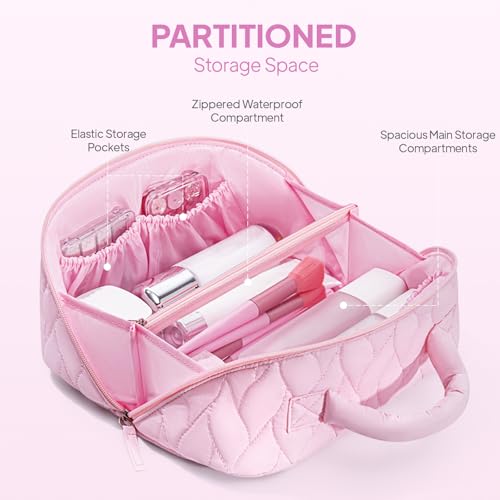 YOOLIFE Birthday Gifts for Mom Daughter Initial Makeup Bag for Women Travel Toiletry Bag Pink Cosmetic Bags Teen Girl Gift Personalized Birthday Gifts for Mom Teacher Sister Daughter A - Image 2