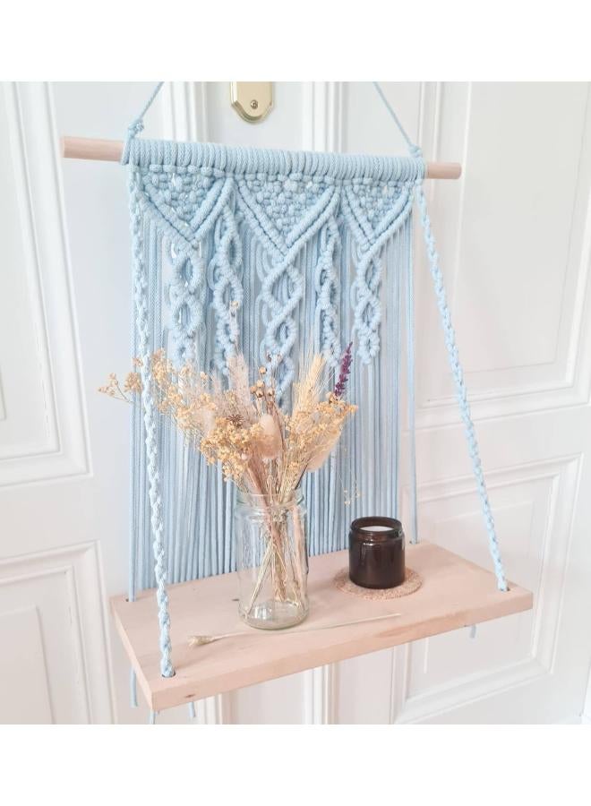 انتيكيانو رف معلق على الحائط بخيوط مكرمية.. ديكور حائط بوهيمي لغرفة النوم - فن جداري من حبل مكرمية منسوج كديكور لرف - Image 3