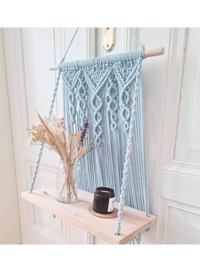 انتيكيانو رف معلق على الحائط بخيوط مكرمية.. ديكور حائط بوهيمي لغرفة النوم - فن جداري من حبل مكرمية منسوج كديكور لرف - Image 1