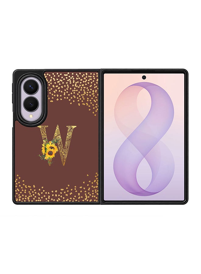 Stylizedd Rugged Case for Samsung Galaxy Z Fold8- Slim Fit Hybrid Rubber Cover Sunflower Monogram - W (Brown)