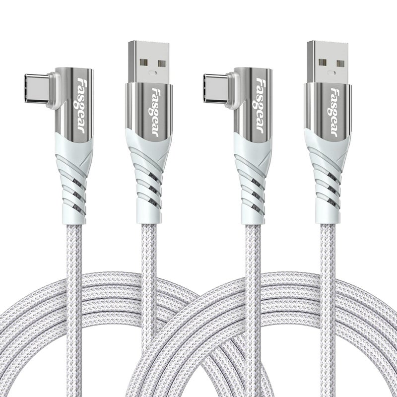 Fasgear 90 Degree USB C Cable 6ft (2-Pack) - Right Angle Fast Charging Cord for Samsung, Huawei, Redmi - White - Image 1