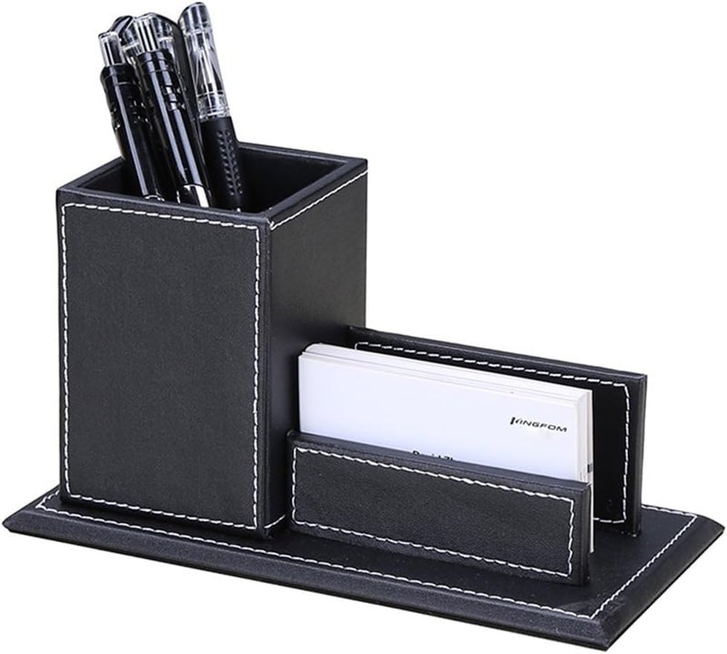 KINGFOM 5PCS Desk Organizer and Accessories Set, Pu Leather Office Supplies with Multifunction Desktop Organizer Storage Box, Tissue Holder, Mouse Pad, Note Paper Holder, Pencil Holder for Desk Black - Image 5