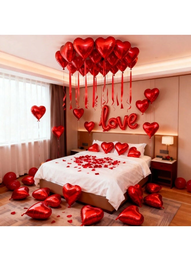 زينه يوم الحب مجموعه من 523 قطعه مكونه من 500 قطعه من بتلات الورد الاحمر ، 20 بالون معدني بتصميم قلب احمر مقاسين و بالون بتصميم كلمة حب مجموعه زينه متكامله تضيف لمسه مميزه ورومانسيه للاحتفال بيوم الحب ، الذكري السنويه و جميع المناسبات - Image 2