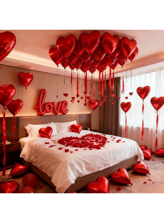 زينه يوم الحب مجموعه من 523 قطعه مكونه من 500 قطعه من بتلات الورد الاحمر ، 20 بالون معدني بتصميم قلب احمر مقاسين و بالون بتصميم كلمة حب مجموعه زينه متكامله تضيف لمسه مميزه ورومانسيه للاحتفال بيوم الحب ، الذكري السنويه و جميع المناسبات - Image 1