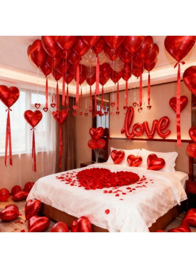 زينه يوم الحب مجموعه من 523 قطعه مكونه من 500 قطعه من بتلات الورد الاحمر ، 20 بالون معدني بتصميم قلب احمر مقاسين و بالون بتصميم كلمة حب مجموعه زينه متكامله تضيف لمسه مميزه ورومانسيه للاحتفال بيوم الحب ، الذكري السنويه و جميع المناسبات - Image 3