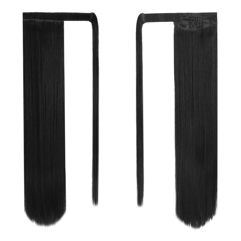 BARSDAR Black Straight Wrap Ponytail Extension - 24 Inch Long Straight Wrap Around Ponytail for Black Women, Clip in Ponytails Hair Extensions Synthetic Pony Tails Hairpieces Daily - Image 2