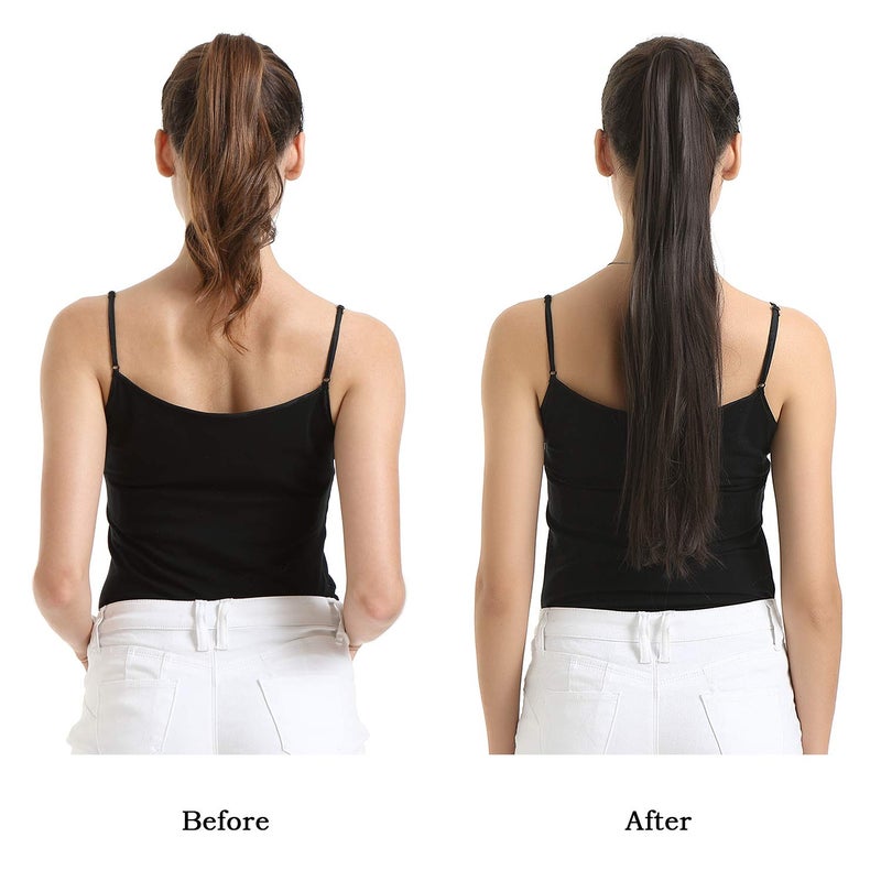 BARSDAR Black Straight Wrap Ponytail Extension - 24 Inch Long Straight Wrap Around Ponytail for Black Women, Clip in Ponytails Hair Extensions Synthetic Pony Tails Hairpieces Daily - Image 4