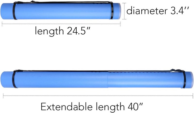 TRANSON Durable Poster Storage Tube with Straps 24"-40" Extendable for Blueprints, Artwork, Maps, Posters Color Blue - Image 2