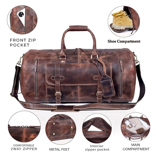 cuero 20 Inch Leather Duffel Bags for Men and Women Full Grain Leather Travel Overnight Weekend Bag Sports Gym Duffel for Men - Image 5