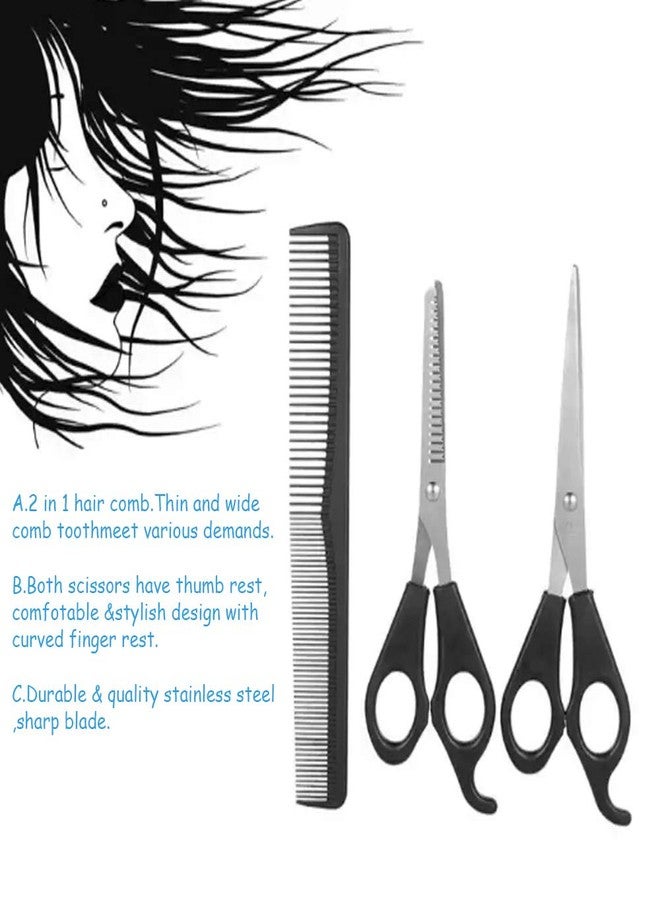 WOWITIS Hair Cutting Scissors Thinning Teeth Shears Set with Hair Comb-Black Barber Razor Edge Scissors Stainless Steel Barber Hairdressing Salon Hair Cutting Shears,Hair Cutting Kit for Kids Men Women - Image 2