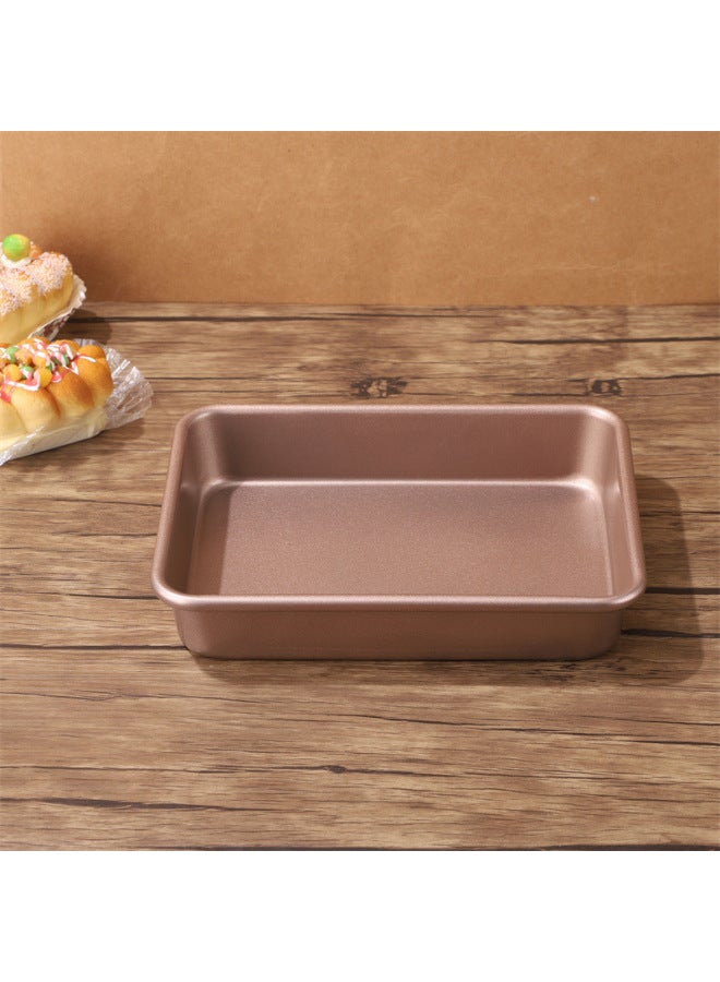 Oven Rectangular Baking Tray Commercial Carbon Steel Baking Cake Baking Tray Household Healthy Pizza Baking Tray Wholesale-Specifications:22cm Rectangular Deep Plate (22*17*4.5cm)-Color:Gold Non-stick Coating - Image 1