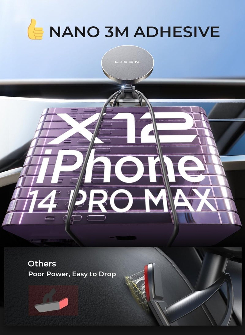 LISEN MagSafe Car Mount Charger - 15W Fast Wireless Charging - Dashboard Phone Holder for iPhone 15 Pro Max Plus 14 13 12 Mini
