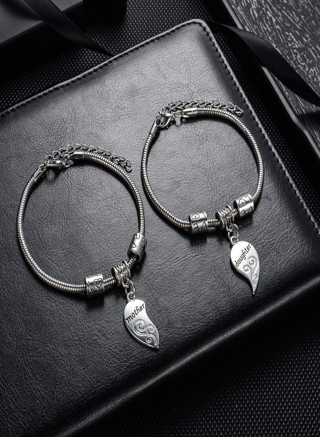 YEEQIN 2PCs Matching Heart Mother Daughter Bracelets Mother Daughter Jewelry Set Gift for Mom or Daughter - Image 2