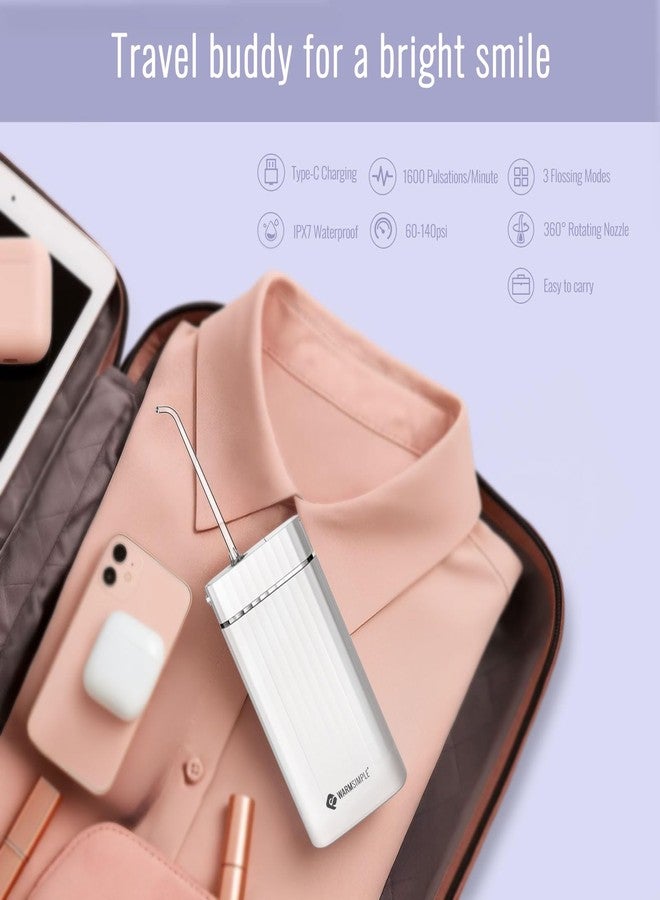 خيط تنظيف الأسنان المائي WARMSIMPLE، جهاز تنظيف فموي لاسلكي محمول للسفر، صغير الحجم، 4 رؤوس، 3 أوضاع، مقاوم للماء بمعيار IPX7، مناسب لأسنان التقويم، أبيض - Image 2