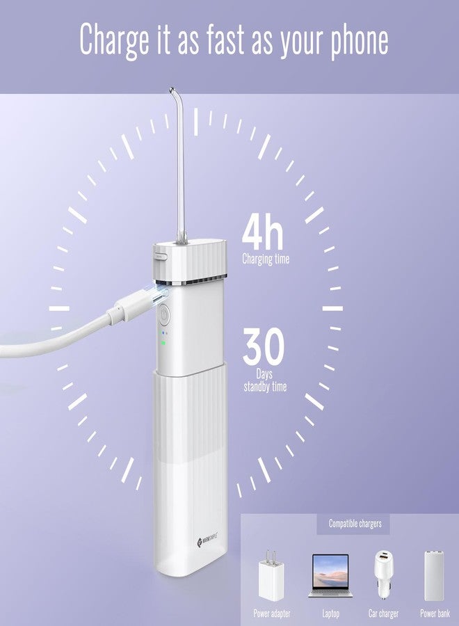 خيط تنظيف الأسنان المائي WARMSIMPLE، جهاز تنظيف فموي لاسلكي محمول للسفر، صغير الحجم، 4 رؤوس، 3 أوضاع، مقاوم للماء بمعيار IPX7، مناسب لأسنان التقويم، أبيض - Image 5