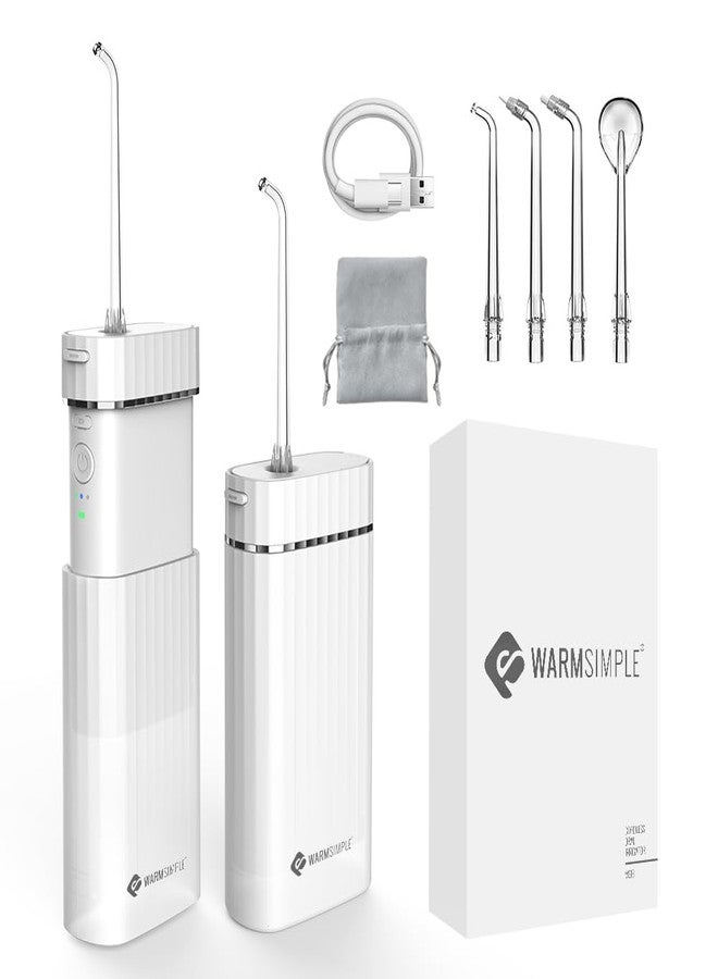 خيط تنظيف الأسنان المائي WARMSIMPLE، جهاز تنظيف فموي لاسلكي محمول للسفر، صغير الحجم، 4 رؤوس، 3 أوضاع، مقاوم للماء بمعيار IPX7، مناسب لأسنان التقويم، أبيض - Image 1