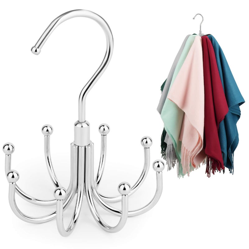ZEDODIER Scarf Organizer Scarf Hanger for Closet, Rotatable Sturdy Hijab Holder Holds 8 Scarves, Metal Space Saving Closet Organizers and Storage, Silver - Image 1