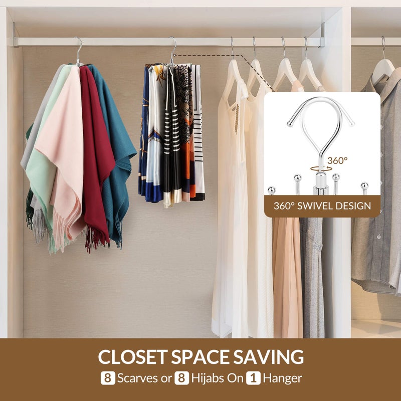 ZEDODIER Scarf Organizer Scarf Hanger for Closet, Rotatable Sturdy Hijab Holder Holds 8 Scarves, Metal Space Saving Closet Organizers and Storage, Silver - Image 3
