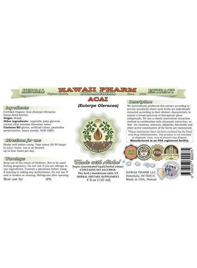 Hawaii Pharm Acai Alcohol-Free Liquid Extract, Organic Acai (Euterpe Oleracea) Berry Glycerite Hawaii Pharm Natural Herbal Supplement 2 oz - Image 2