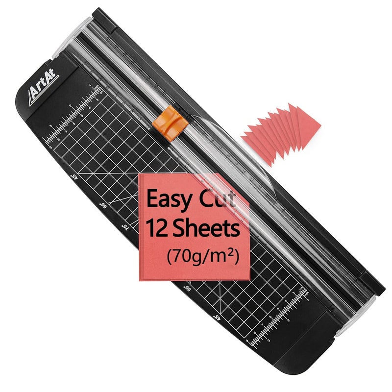 ArtAt 12-Inch Paper Cutter with Retractable Safety Blade, A4 Portable Trimmer for Cardstock, Laminated Paper, Photos, Crafts, Gift Cards, Coupons, Kraft Labels (Auto-Lock & Precise Cutting) - Image 1