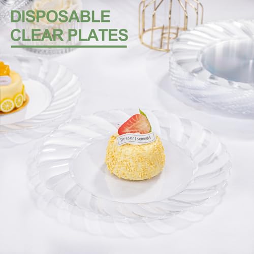 U-QE 100 Pieces Clear Plastic Plates - 9 Inch Clear Disposable Plates - Washable & Reusable - Premium Hard Plates - Party Supplies for Birthdays, Celebrations, Travel, Wedding, Party and Events - Image 4