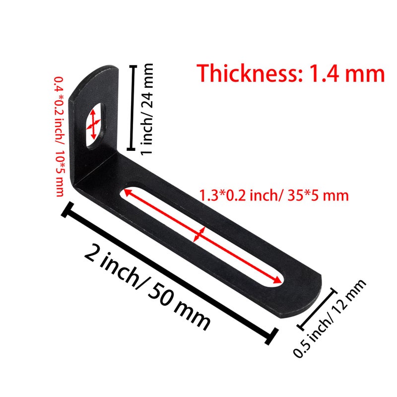 Auxbc 2""X1""X0.5""Adjustable Right Angle Brackets Metal L Bracket Heavy Duty 90 Degree Corner Fastener L-Shape Corner Brace Support Black Shelf Bracket   10Pcs - Image 2