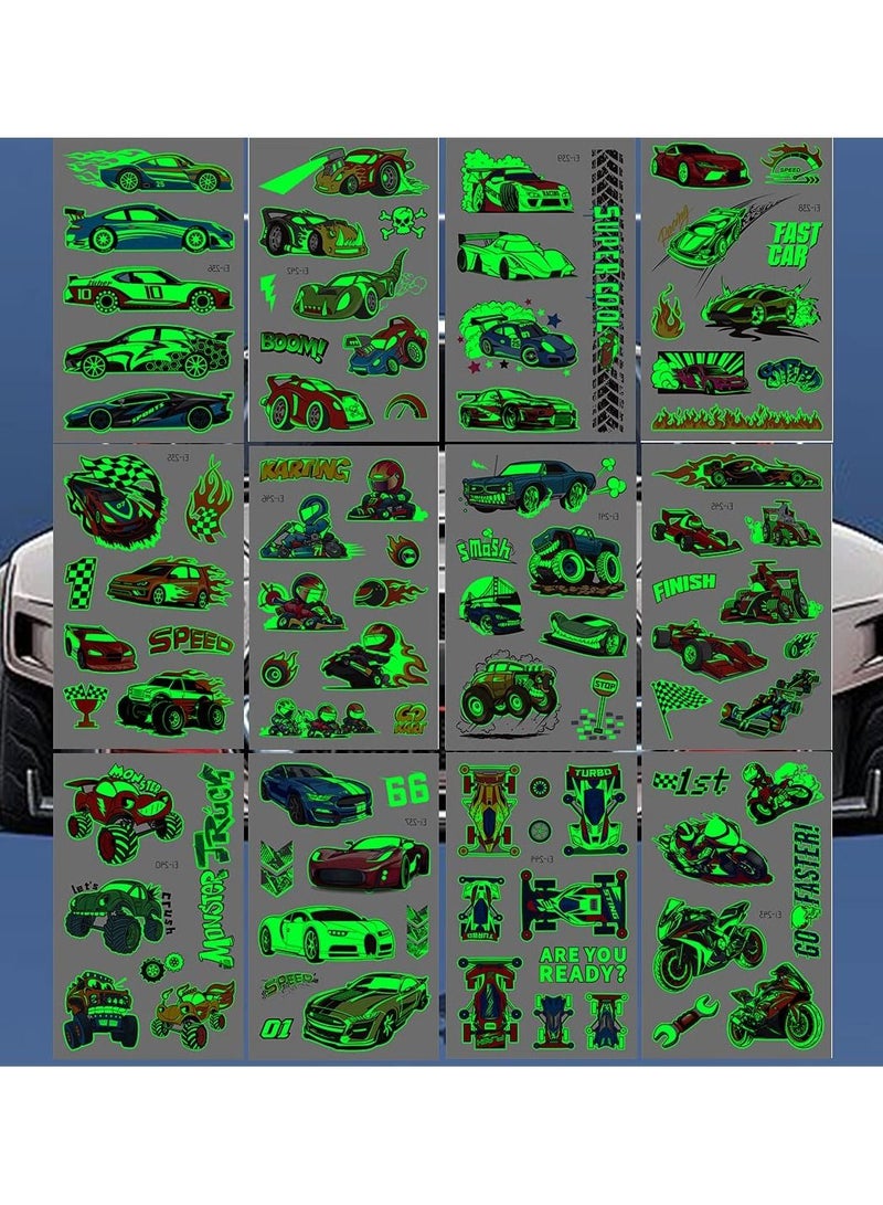 SYOSI 12 Sheets Luminous Race Car Supplies Temporary Body Stickers for Boys Glow in The Dark RaceCar Body Stickers Decorations Supplies Favors for Kids Boys Men - Image 4