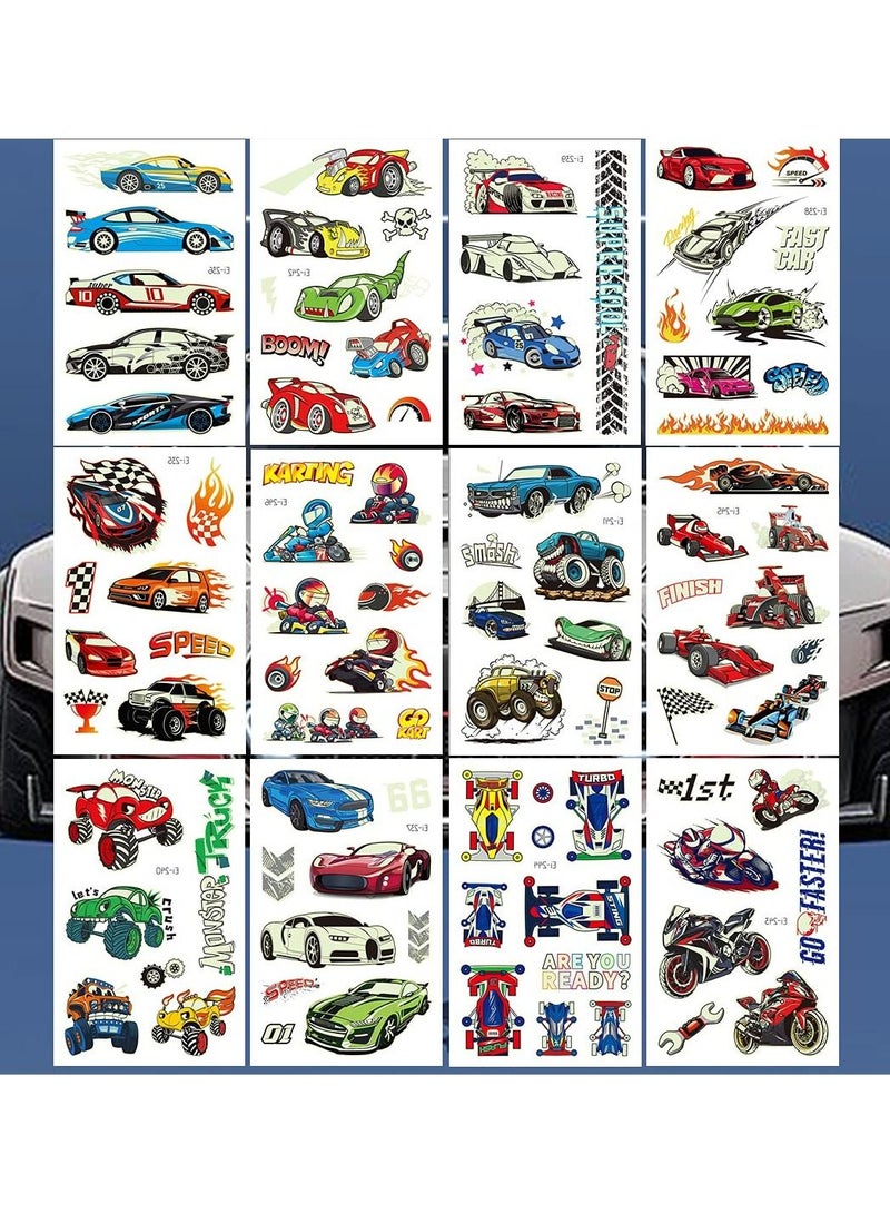 SYOSI 12 Sheets Luminous Race Car Supplies Temporary Body Stickers for Boys Glow in The Dark RaceCar Body Stickers Decorations Supplies Favors for Kids Boys Men - Image 3