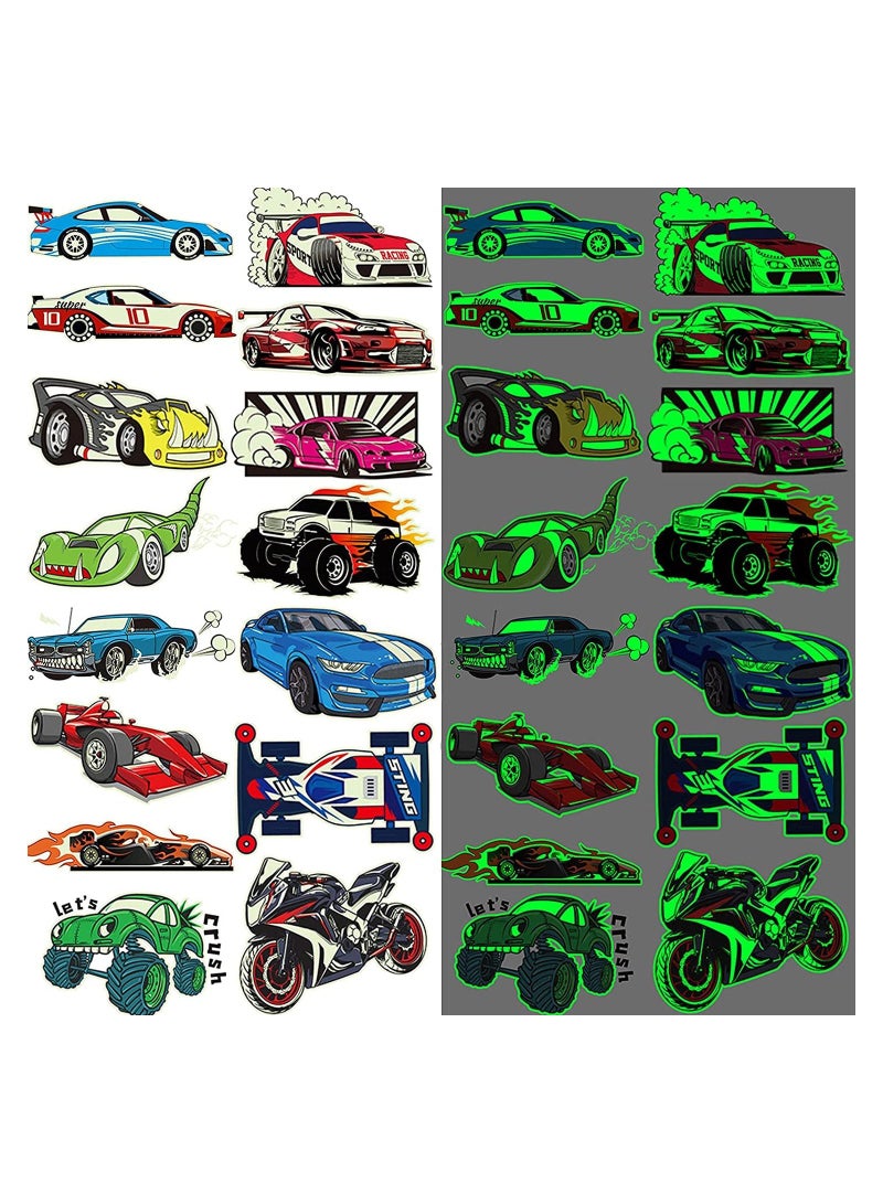 SYOSI 12 Sheets Luminous Race Car Supplies Temporary Body Stickers for Boys Glow in The Dark RaceCar Body Stickers Decorations Supplies Favors for Kids Boys Men - Image 1