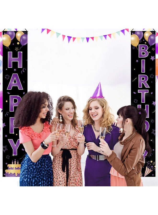 Excelloon Purple Gold Happy Birthday Door Banner Decorations for Women Girls, Purple Happy Birthday Porch Sign Party Supplies, 16th 21st 30th 40th 50th 60th 70th 80th 90th Birthday Backdrop Decor - Image 5