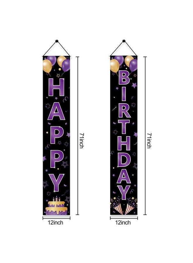 Excelloon Purple Gold Happy Birthday Door Banner Decorations for Women Girls, Purple Happy Birthday Porch Sign Party Supplies, 16th 21st 30th 40th 50th 60th 70th 80th 90th Birthday Backdrop Decor - Image 2