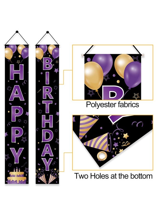 Excelloon Purple Gold Happy Birthday Door Banner Decorations for Women Girls, Purple Happy Birthday Porch Sign Party Supplies, 16th 21st 30th 40th 50th 60th 70th 80th 90th Birthday Backdrop Decor - Image 3