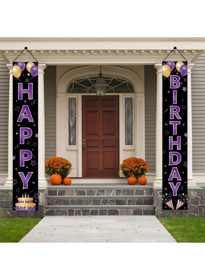 Excelloon Purple Gold Happy Birthday Door Banner Decorations for Women Girls, Purple Happy Birthday Porch Sign Party Supplies, 16th 21st 30th 40th 50th 60th 70th 80th 90th Birthday Backdrop Decor - Image 4