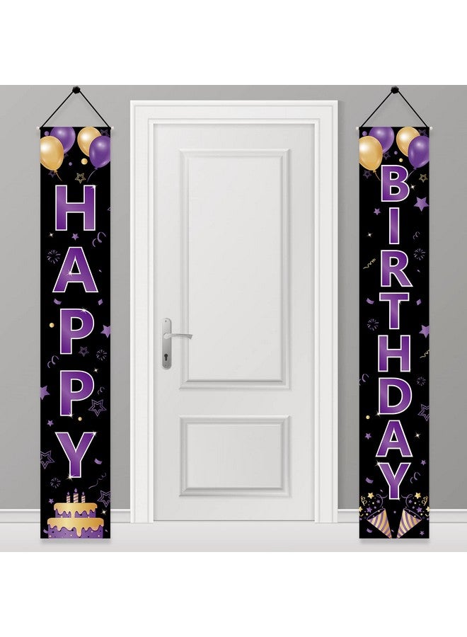 Excelloon Purple Gold Happy Birthday Door Banner Decorations for Women Girls, Purple Happy Birthday Porch Sign Party Supplies, 16th 21st 30th 40th 50th 60th 70th 80th 90th Birthday Backdrop Decor - Image 1