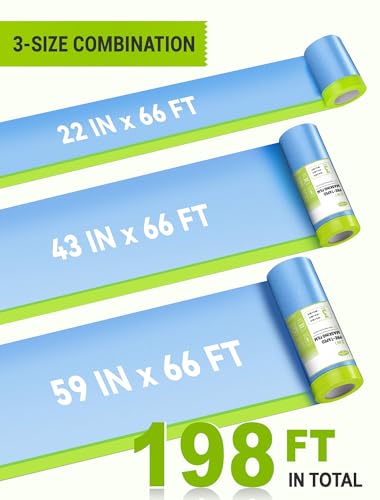 SARDVISA PreTaped Masking Film for Painting 5943 22 in 66 FT 3Rolls Painters Plastic Sheeting with Widened Paint Tape and Drape for Covering Walls Windows Cars Furniture Protection - Image 3