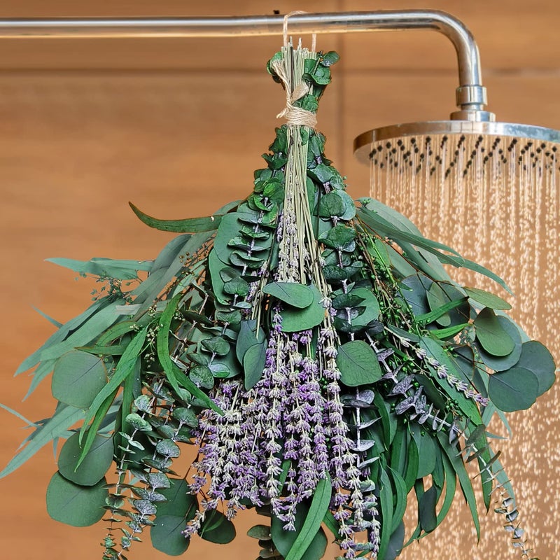 beerfingo 52 PCS Mix Dried Eucalyptus  Lavender Flowers Bundles for Shower 17 Natural Real Hanging Silver Dollar Eucalyptus Leaves Stems Fragrance Fresh Plants Home Bathroom Decor 52pcs