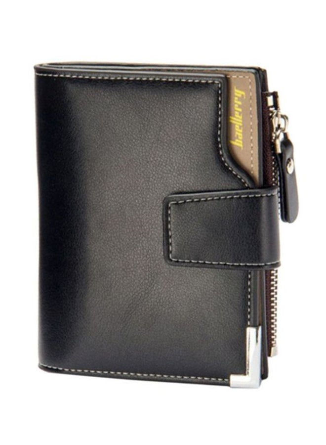 Mens Tri-Fold Zippered Wallet Black Leather Durable Everyday Use Casual Wallet for Men