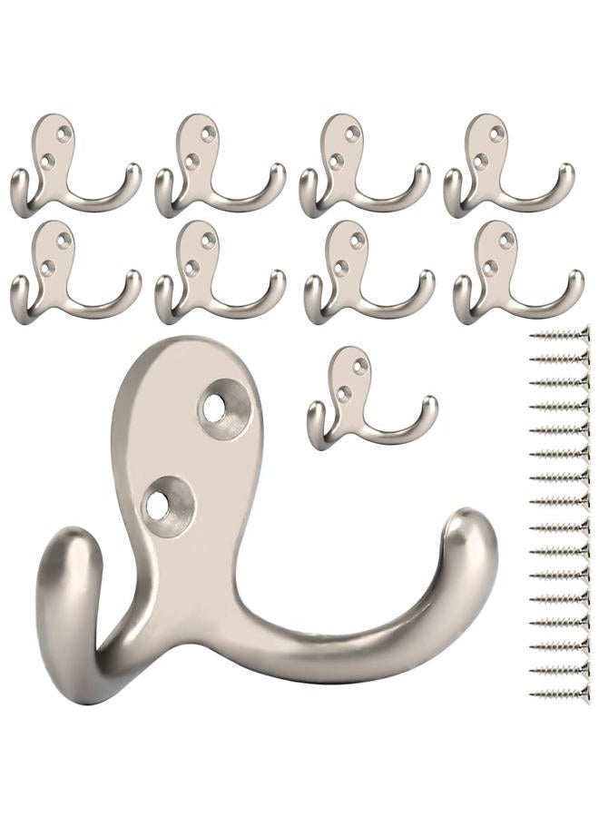 IBosins 10 Pack Heavy Duty Double Prong Coat Hooks Wall Mounted with 20 Screws Retro Double Hooks Utility Hooks for Coat, Scarf, Bag, Towel, Key, Cap, Cup, Hat - Image 1